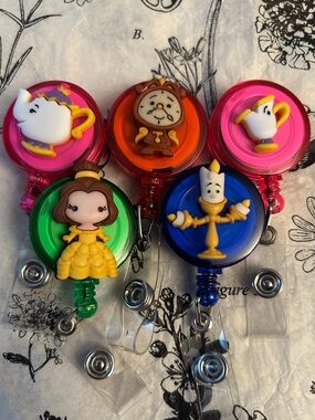 5 Disney Beauty And The Beast Handmade Id Badge Pull Reels
